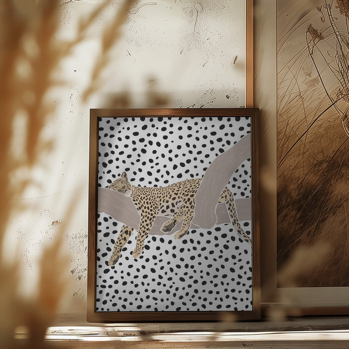 Leopard Sleeping Polkadots Framed Art Wall Decor