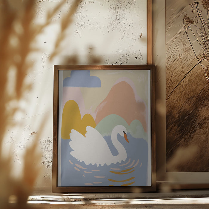 Swan In Lake Framed Art Modern Wall Decor