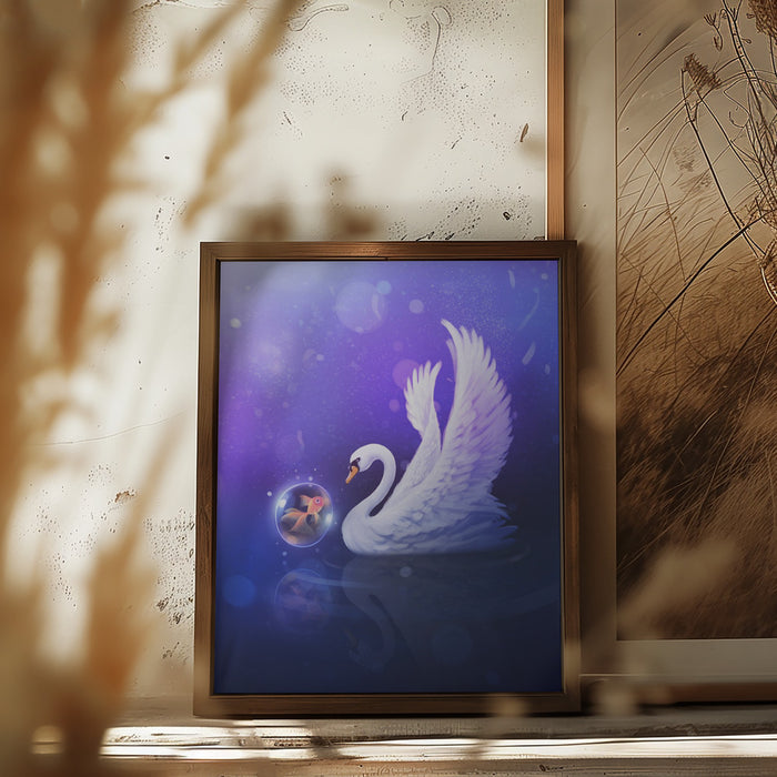 Dark Purle Swan Framed Art Wall Decor