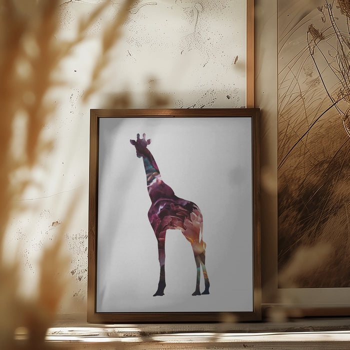 Flower Giraffe Framed Art Modern Wall Decor