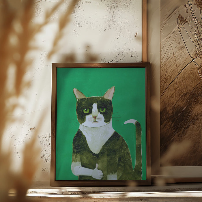 Tuxedo Cat Thumbs Up Framed Art Modern Wall Decor