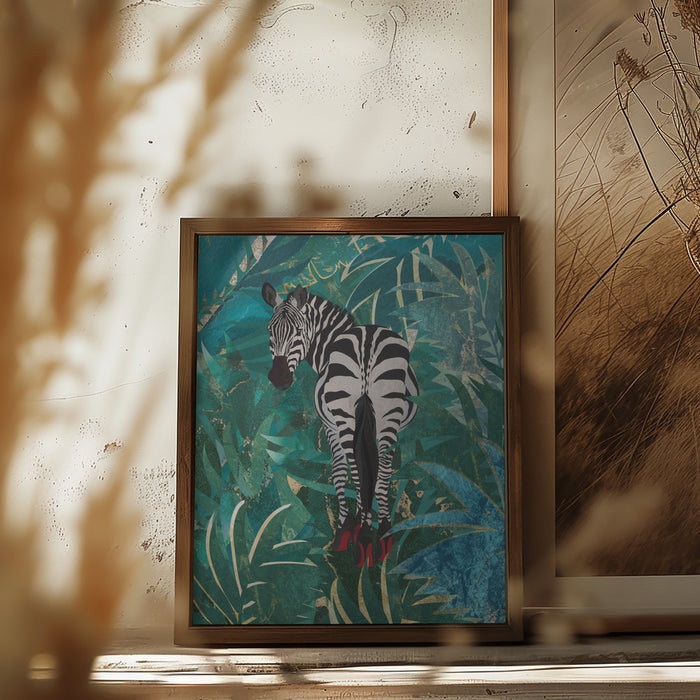 Zebra wearing heels in the jungle Framed Art Wall Decor