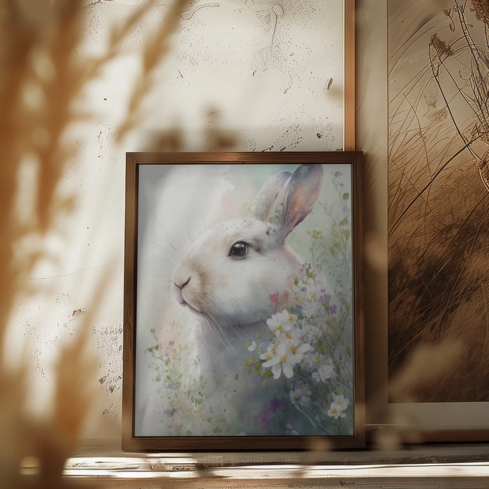 Rabbit and Flowers 1 Framed Art Wall Decor