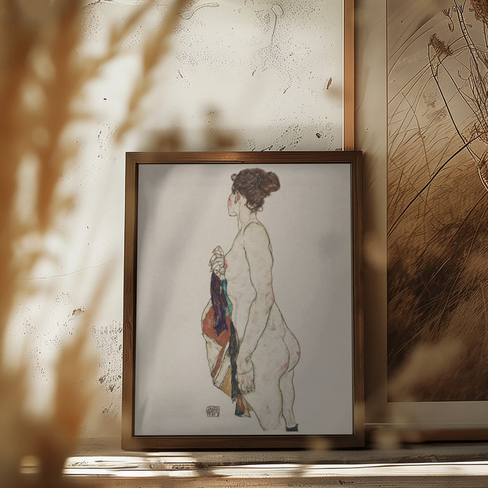 Standing Nude Woman With a Patterned Robe 1917 Framed Art Wall Decor