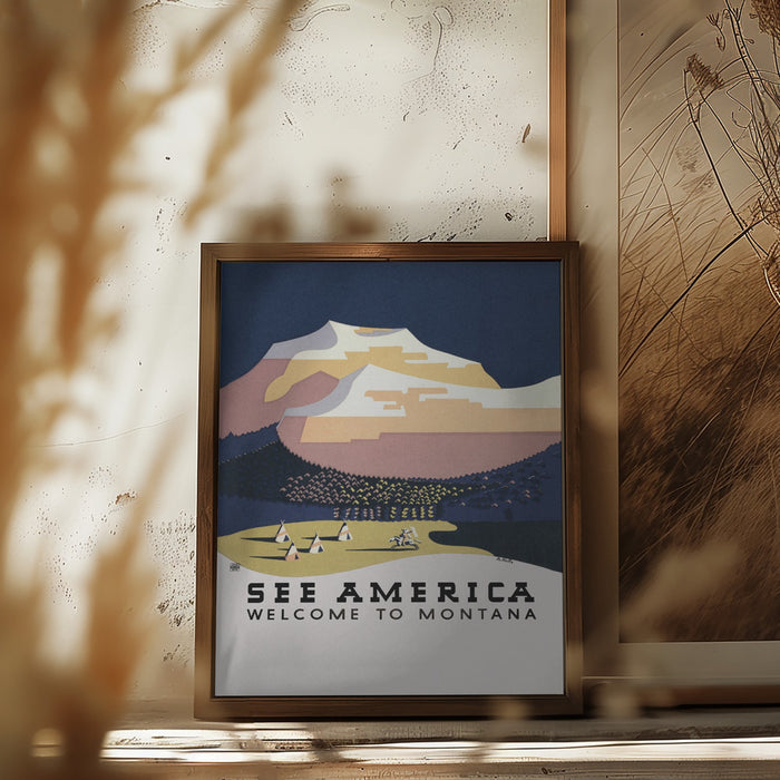 See America. Welcome To Montana (1936) Travel Poster By Richard Halls Framed Art Modern Wall Decor