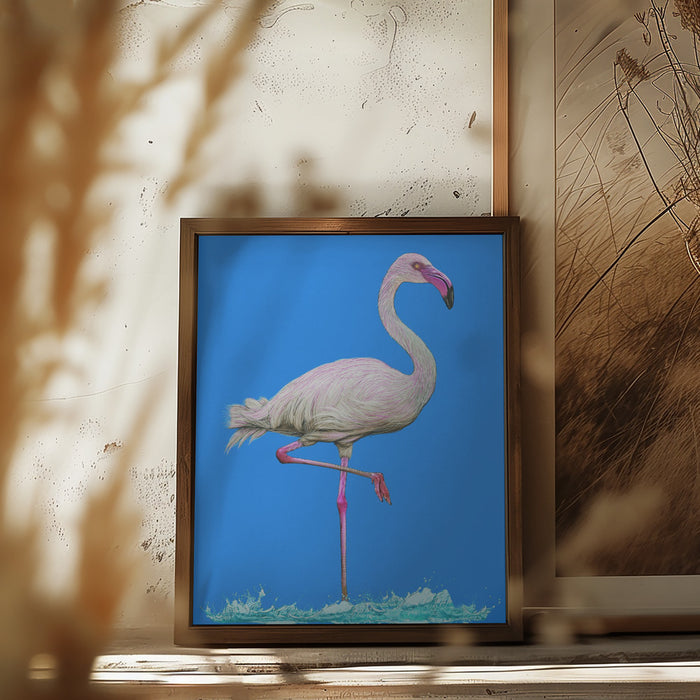 Flamingo in water blue sky Framed Art Wall Decor