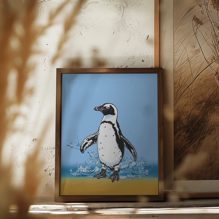 Penguin Splish Splash Framed Art Wall Decor