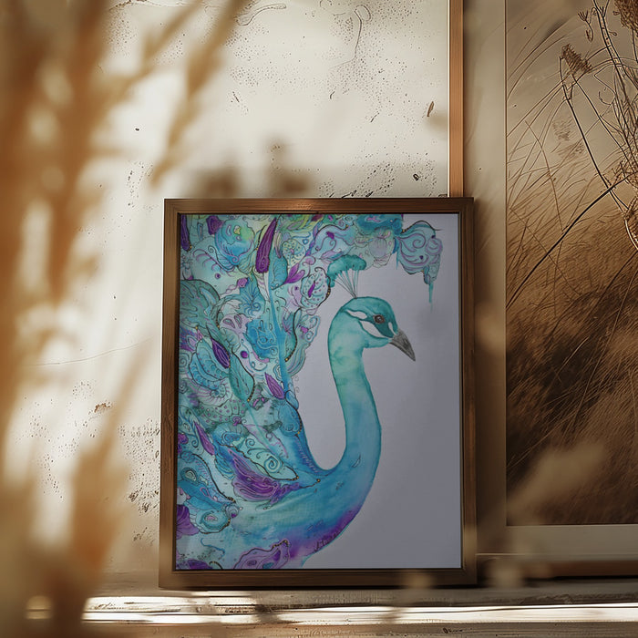 Emerald Peacock Framed Art Modern Wall Decor