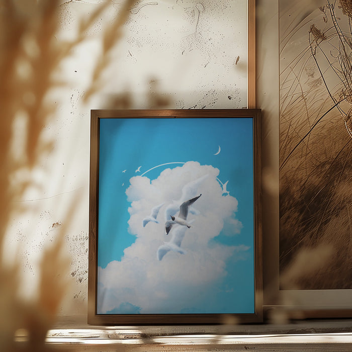 Fly Free Birds Cloud Framed Art Modern Wall Decor