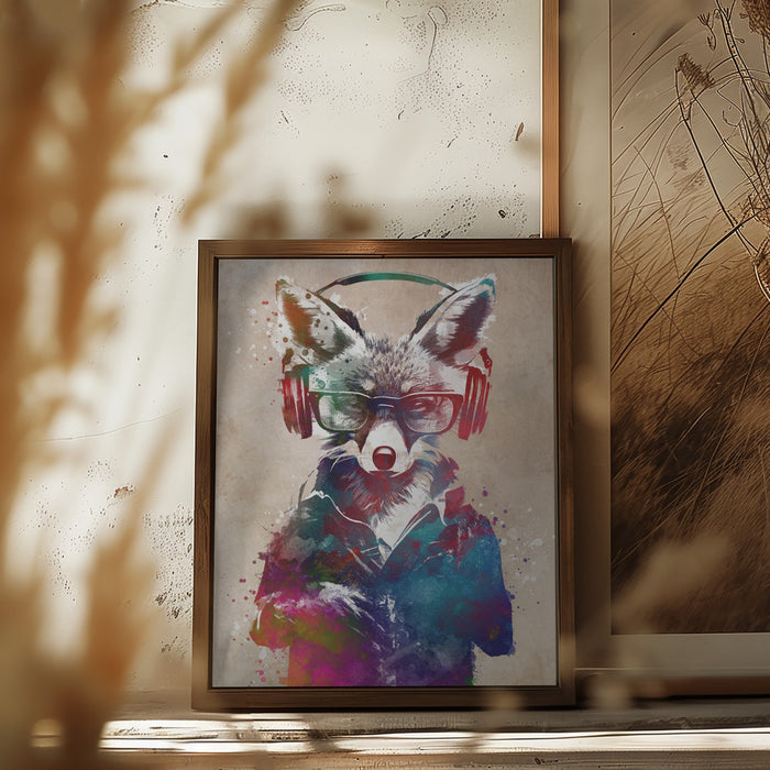 Hipster Fox Framed Art Modern Wall Decor