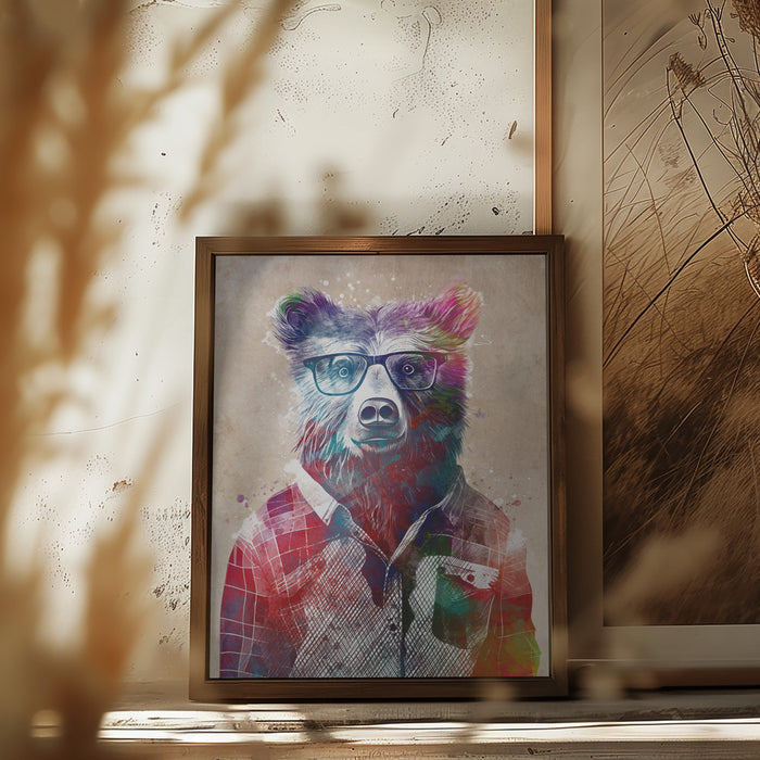 Hipster Bear Framed Art Wall Decor