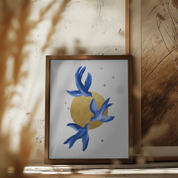 Blue Birds Framed Art Wall Decor