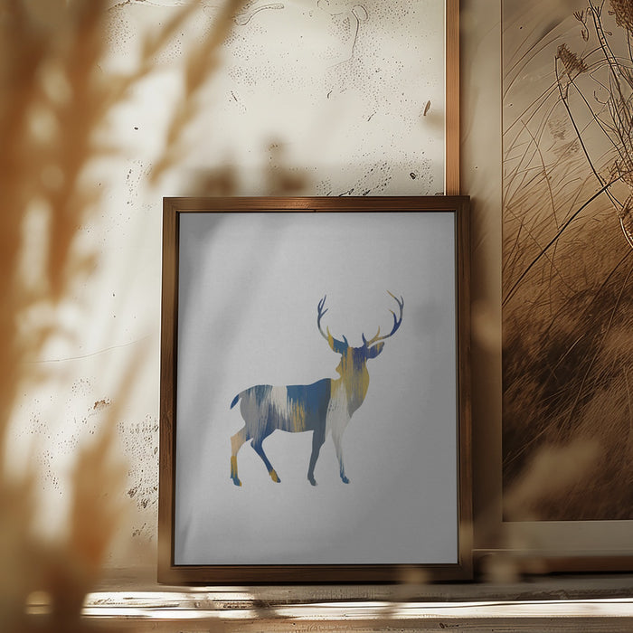 Blue & Yellow Deer Framed Art Modern Wall Decor