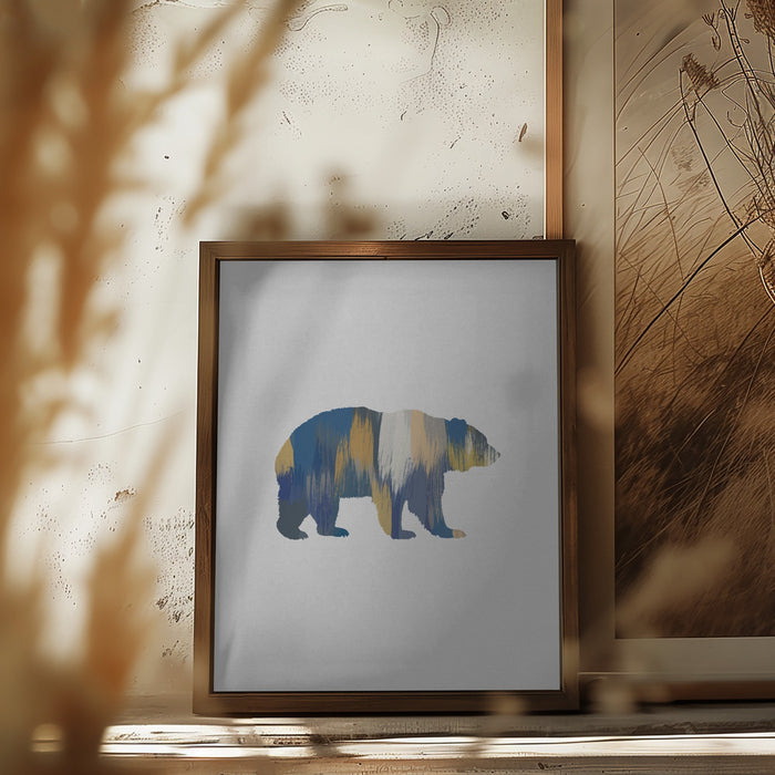 Bear Blue & Yellow Framed Art Modern Wall Decor