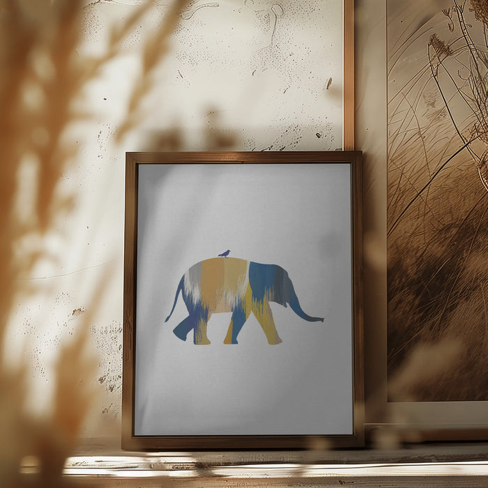 Blue & Yellow Elephant Framed Art Modern Wall Decor