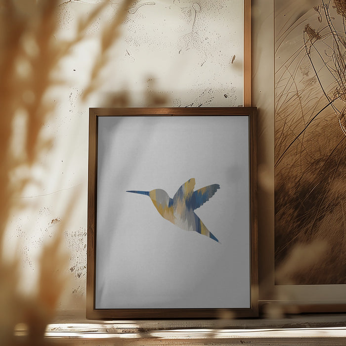 Blue & Yellow Hummingbird I Framed Art Modern Wall Decor