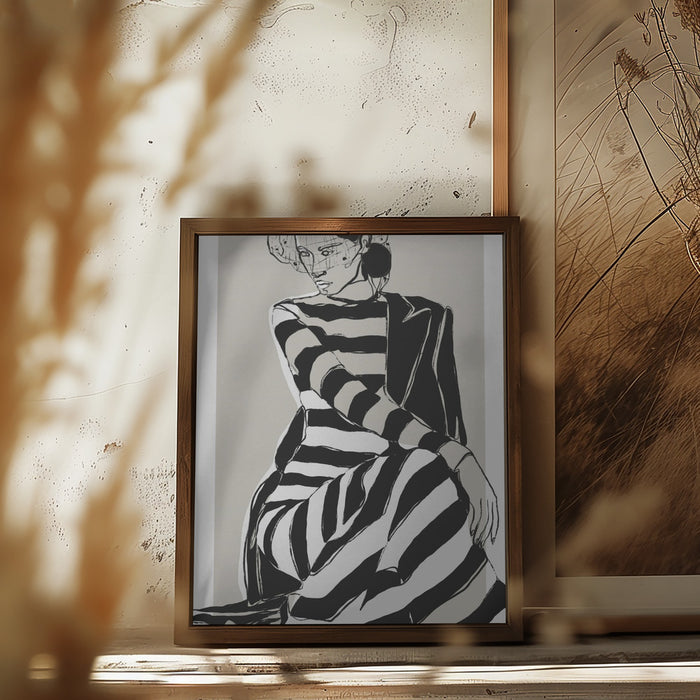 Striped Dress Framed Art Modern Wall Decor