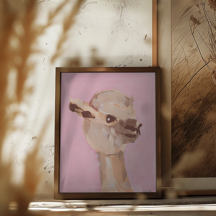 Pastel Pink Alpaca Framed Art Wall Decor