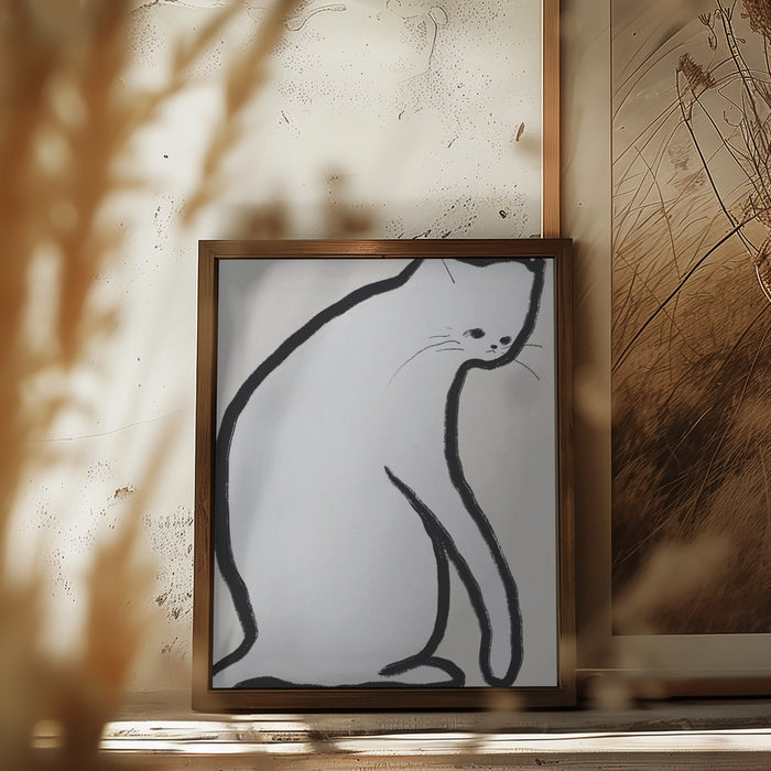 White cat Framed Art Wall Decor