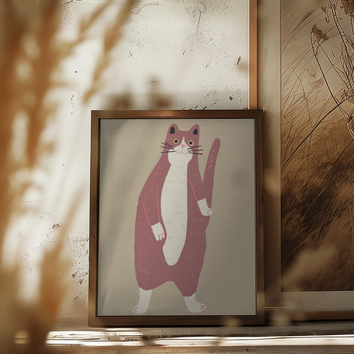 Brown and white cat Framed Art Modern Wall Decor