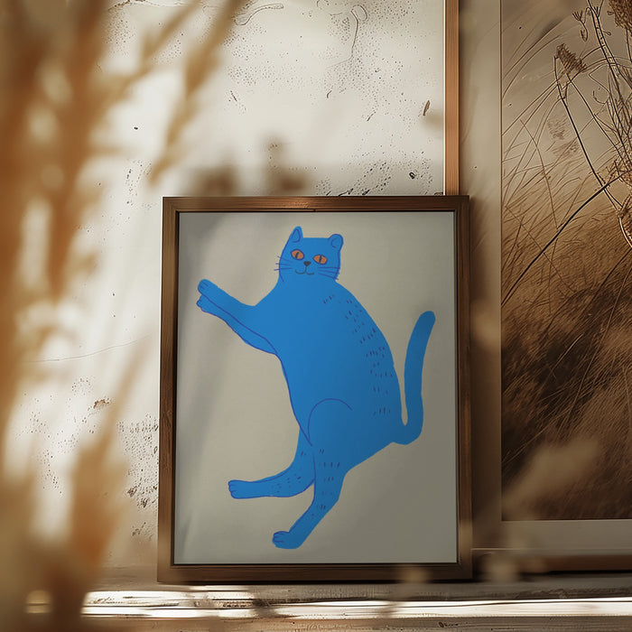 Blue cat Framed Art Modern Wall Decor