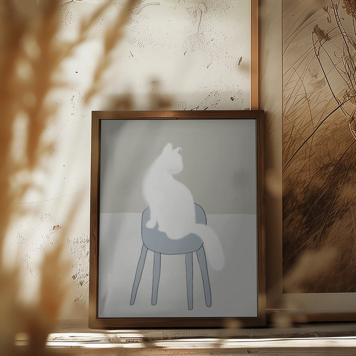 White feline Framed Art Wall Decor