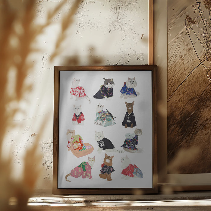 Cat In Kimono Framed Art Wall Decor