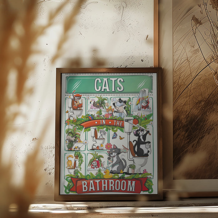 Cats In the Bathroom Framed Art Wall Decor