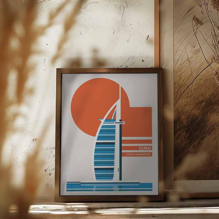 Dubai Burj Al Arab Minimalist Retro Travel Print Framed Art Wall Decor