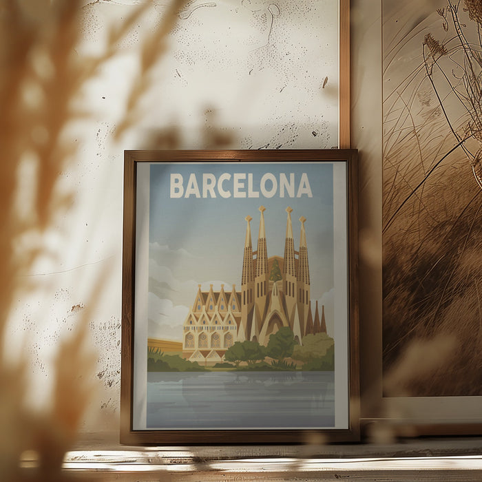 Barcelona Travel Print Framed Art Modern Wall Decor