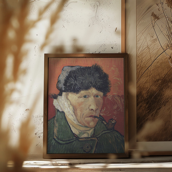 Vincent Van Gogh's Self Portrait With Bandaged Ear and Pipe (1889) Framed Art Wall Decor