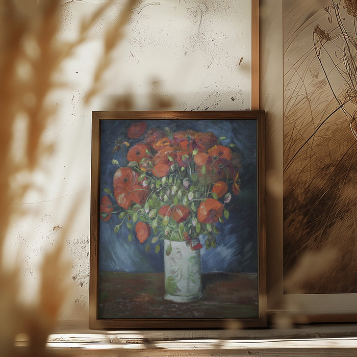 Vincent Van Gogh's Vase With Poppies (1886) Framed Art Modern Wall Decor