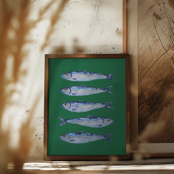 Sardines Forest Green Framed Art Modern Wall Decor