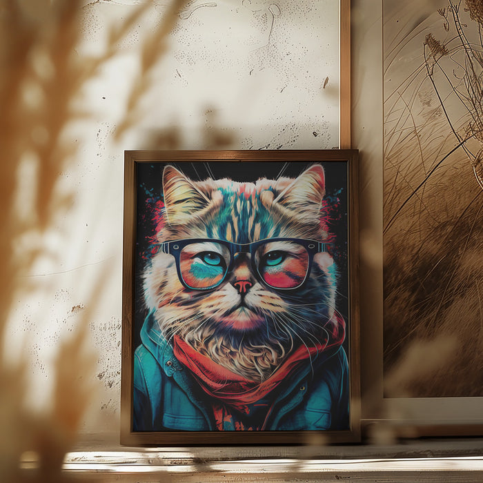 Hipster cat animal art Framed Art Modern Wall Decor