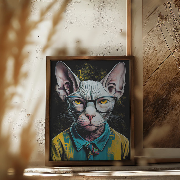 Hipster cat animal art Framed Art Modern Wall Decor