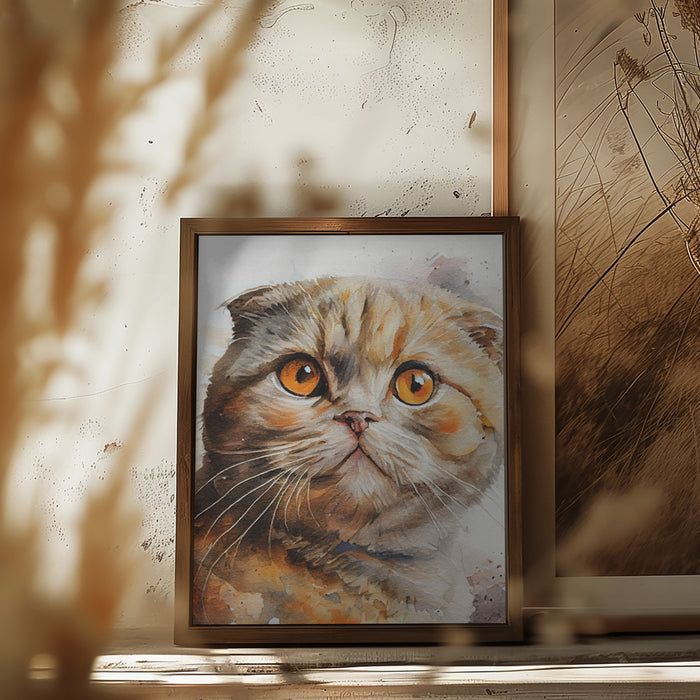 Cat watercolor painting animal Framed Art Wall Decor