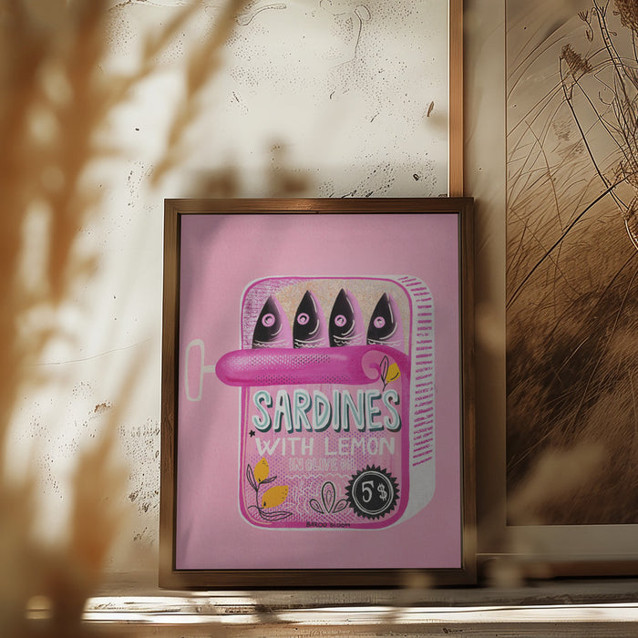 Sardines Tin Can Pink Framed Art Wall Decor