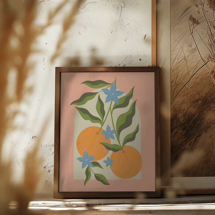 Orange Branch with Flowers Framed Art Wall Decor