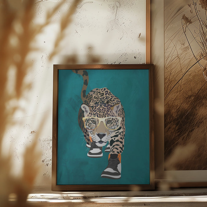 Jaguar prowling in high top sneakers Framed Art Modern Wall Decor