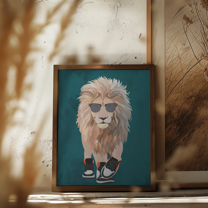 Lion prowling in high top sneakers Framed Art Wall Decor