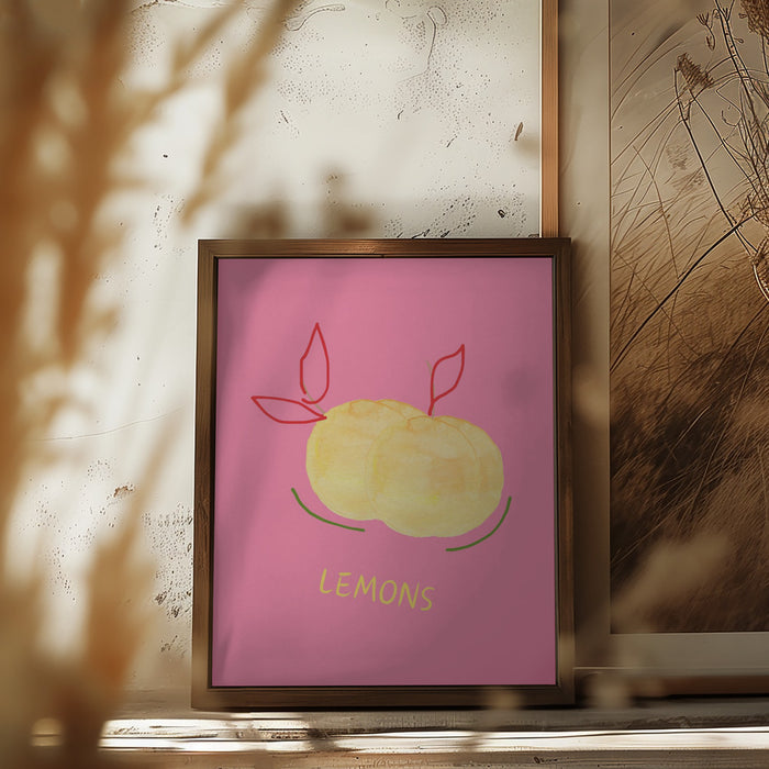 Lemons in Pink Framed Art Modern Wall Decor