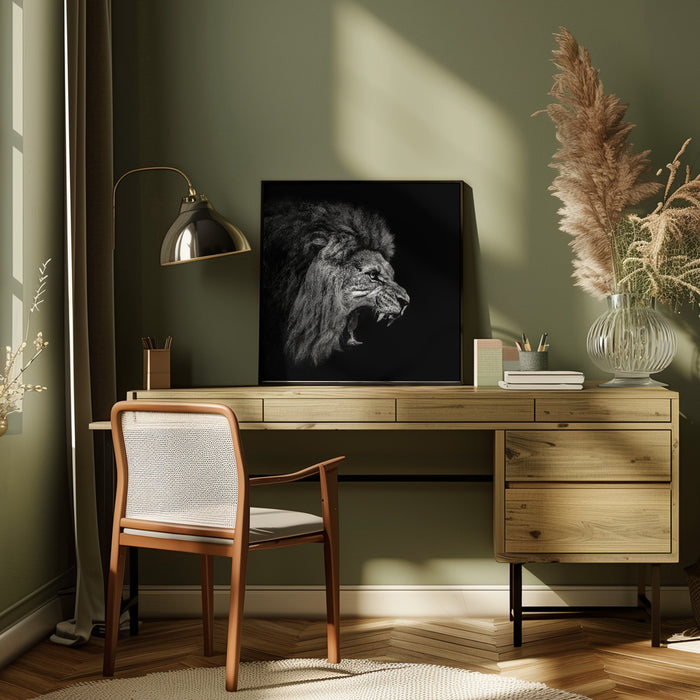 Roaring Lion #2 Square Canvas Art Print