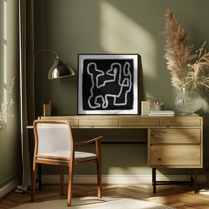 Black Scribble 2 Square Canvas Art