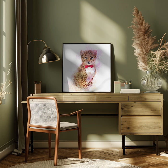 Baby Cheetah Watercolor Square Canvas Art Print