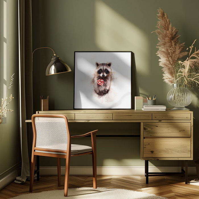 Baby Racoon Square Canvas Art Print