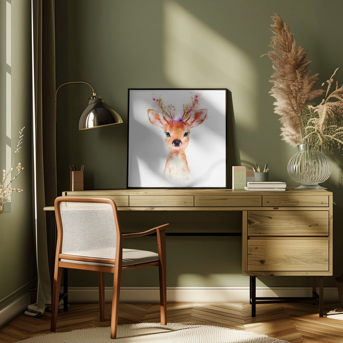 Baby Deer Square Canvas Art Print