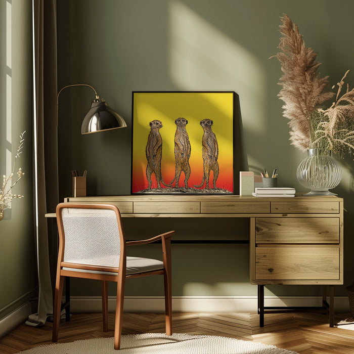 Meerkat Gang at Sunset Square Canvas Art