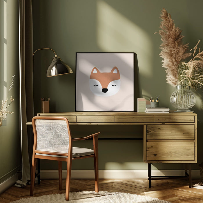 Blush Fox Square Canvas Art Print