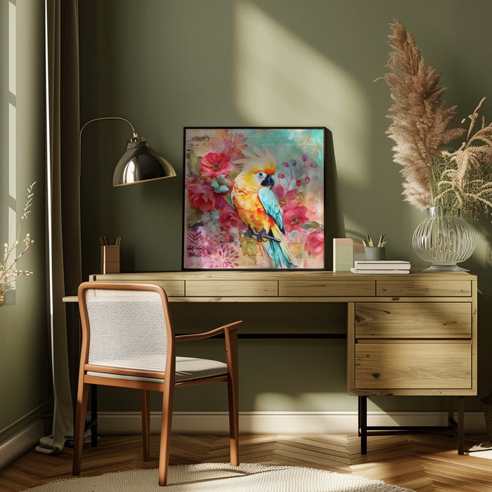 Parrots Tropical Garden Square Canvas Art