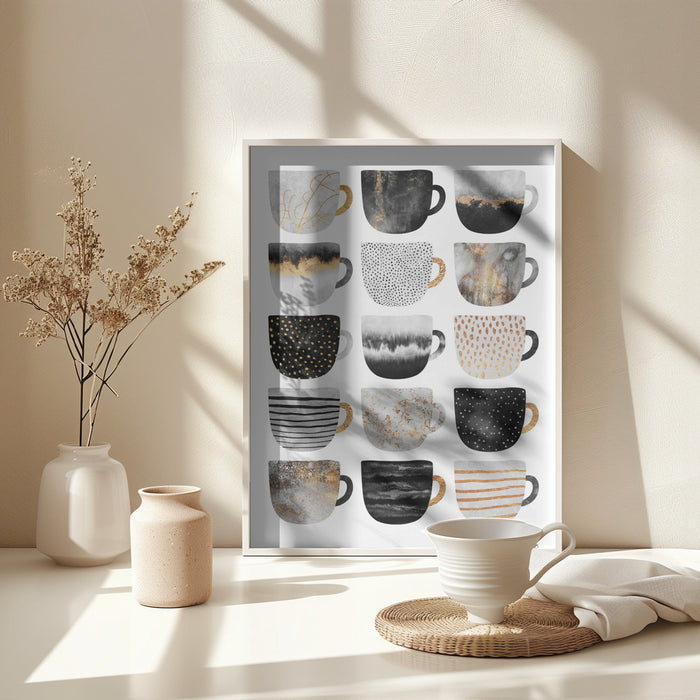 Pretty Coffee Cups Framed Art Modern Wall Decor